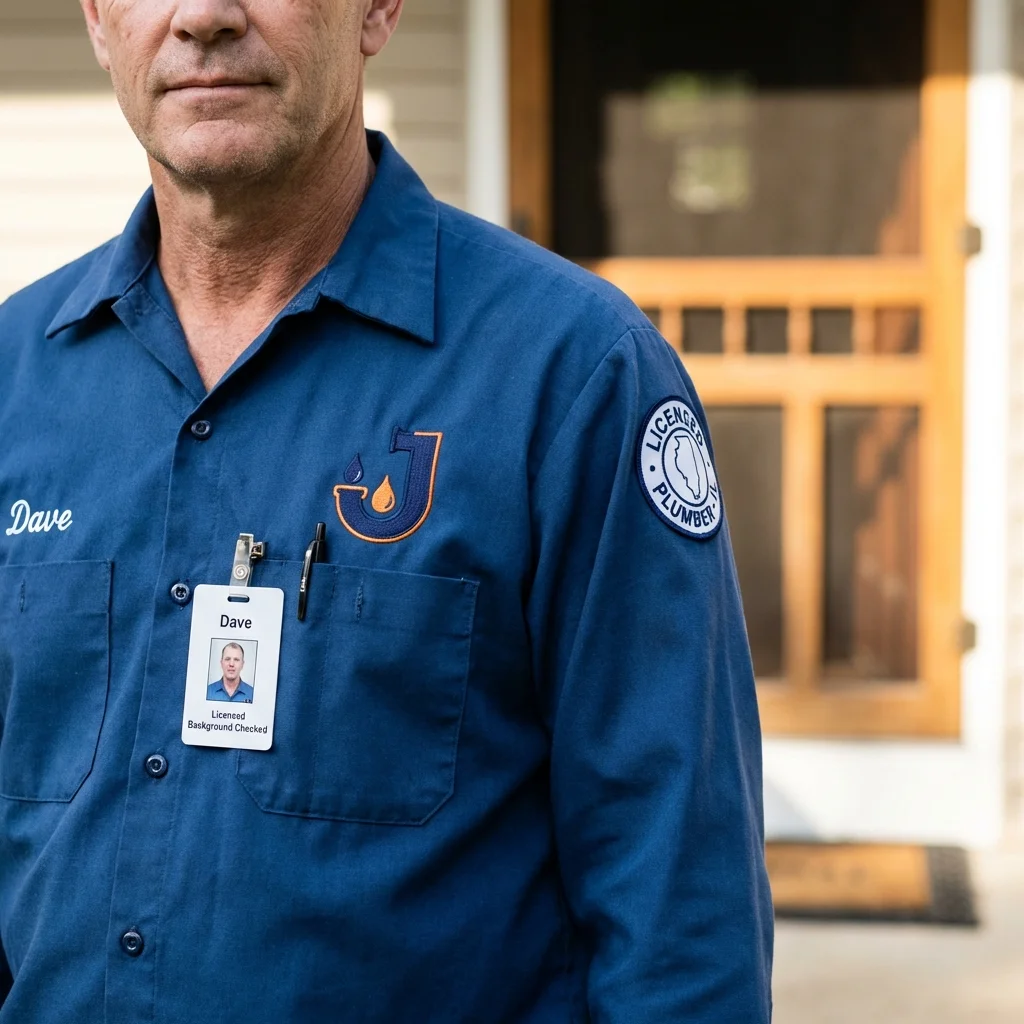 Licensed plumber showing ID badge in Arkansas City, AR