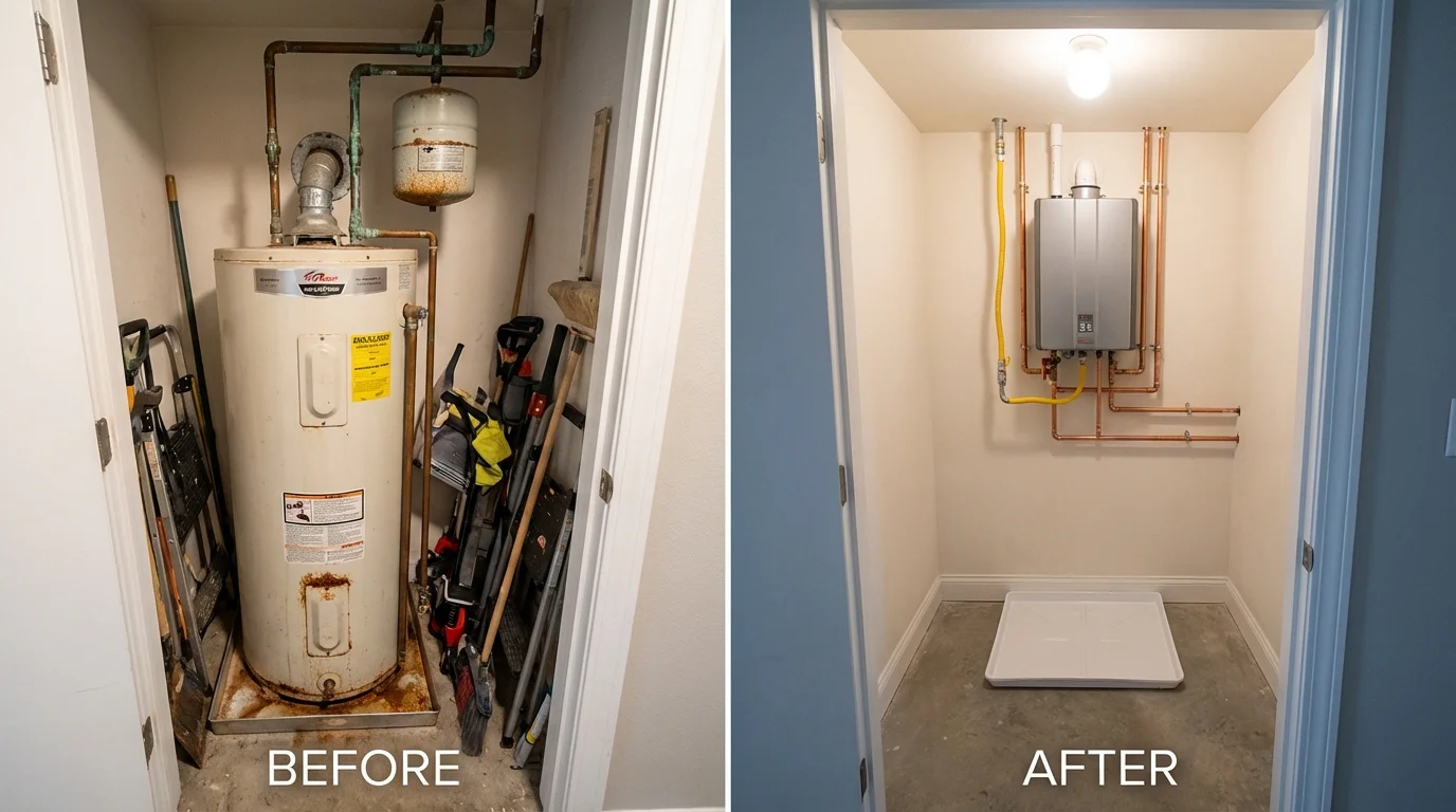 Tank water heater versus wall-mounted tankless unit comparison for Arkansas City, AR homeowners