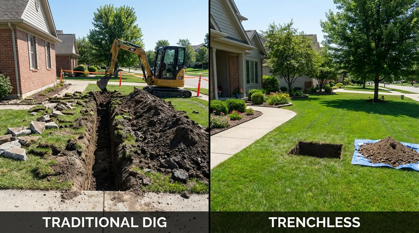 Trenchless sewer repair with minimal yard damage versus traditional excavation in Arkansas City, AR